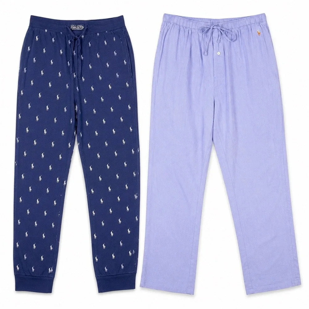 Polo Ralph Lauren Pajama Pants Men Large Blue Purple Cotton Logo Bundle 2pk PONY